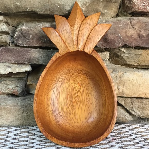 Vintage Wood Pineapple Bowl Monkey Pod Boho Decor
